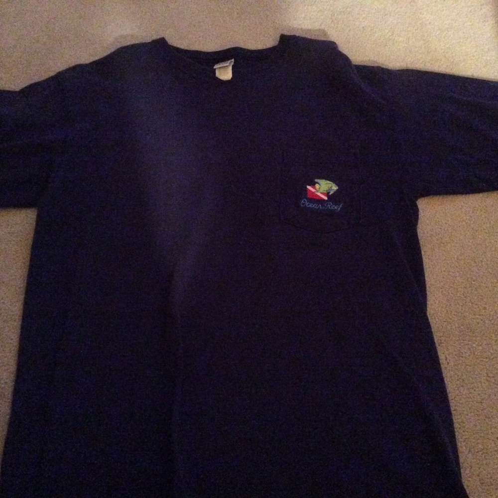 Ocean Reef Blue T Shirt Dive Flag With Tropical Fish Embroidered on Pocket